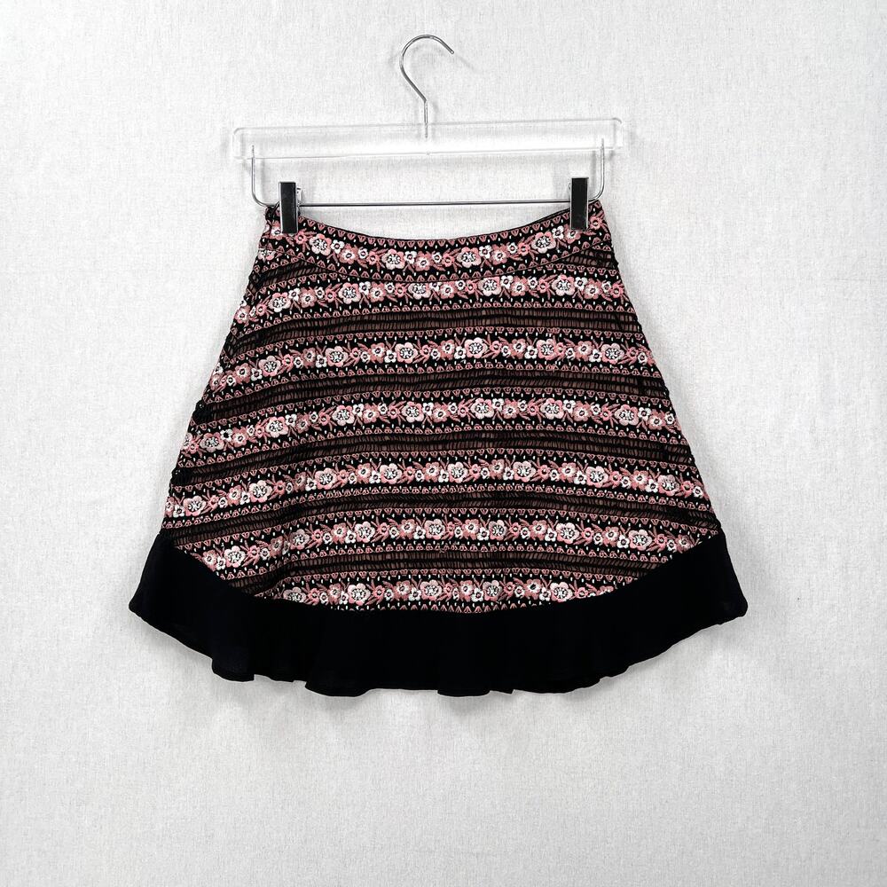 FOR LOVE AND LEMONS Persephone Embroidered Mini Skirt Womens Small Black Pink - Picture 5 of 16